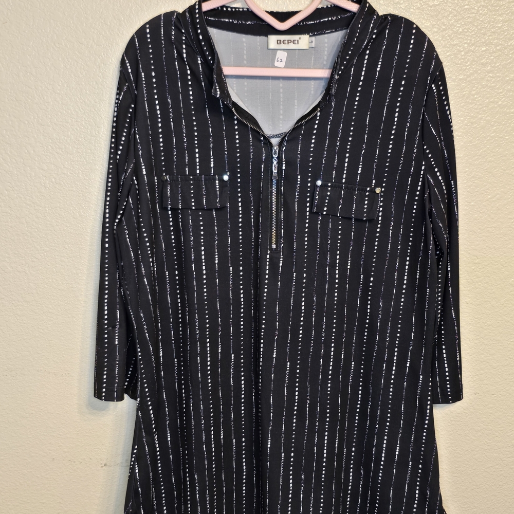 Bebe Black and White Pinstripe Blouse